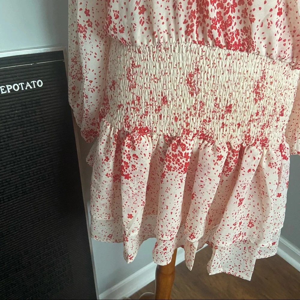 Princess Polly Red & White Ruched Altona Mini Dress Size 12 - Picture 6 of 9